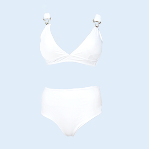 Custom Buckle Bikini Top White High Waisted Two Piece Swimsuit 