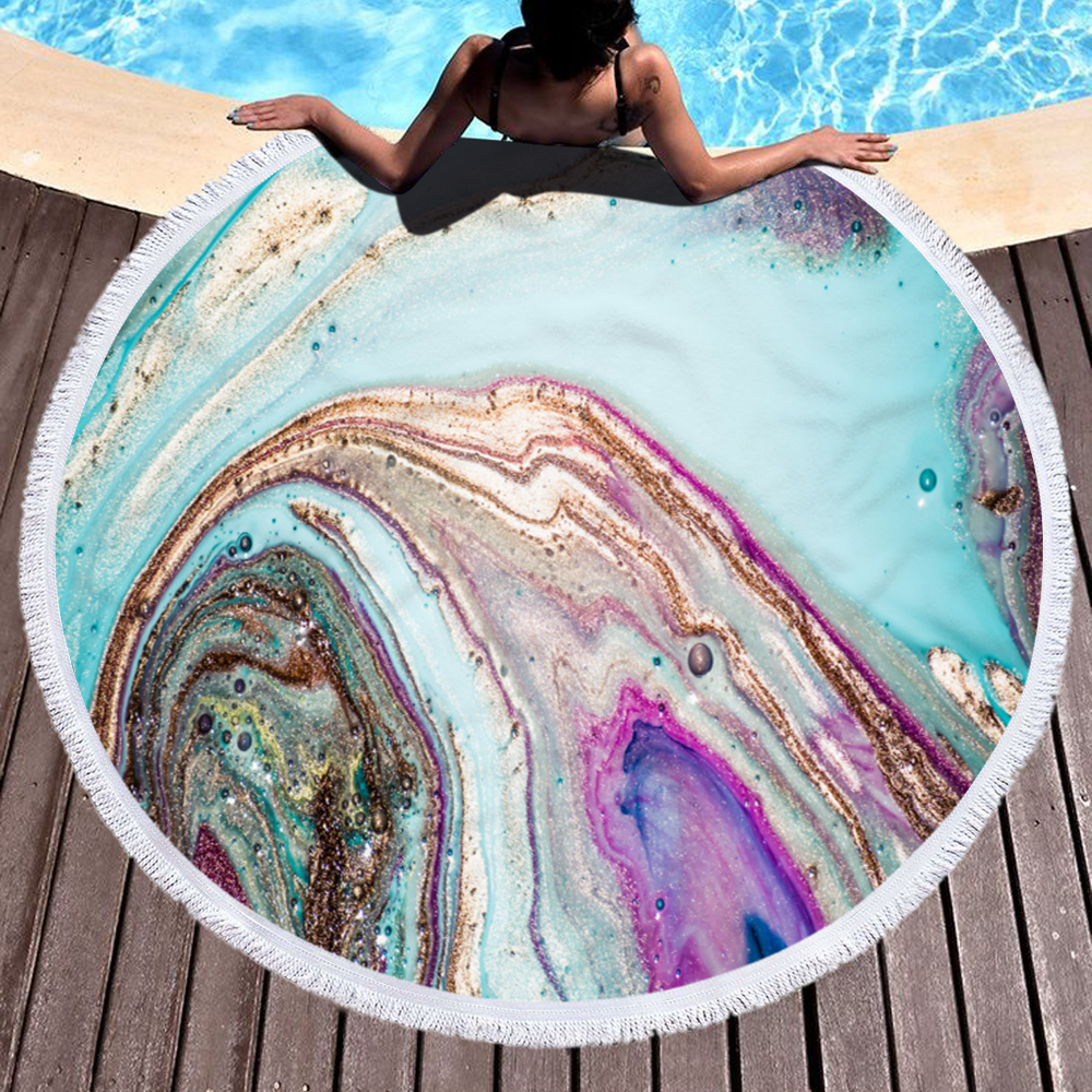 New Design Marble Quickly Dry Multi-color Round Microfiber Beach Towel For Summer