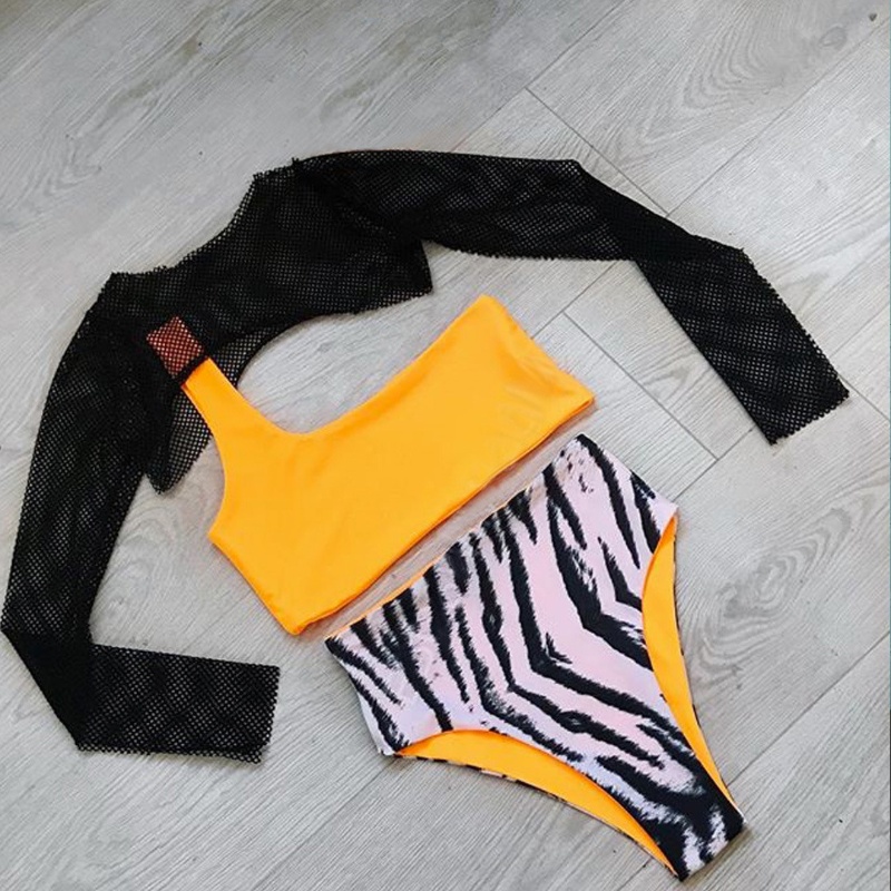 Wholesale Three Pieces Swimsuit Single Shoulder Voile Sleeves Sunshine Proof Bikin Set