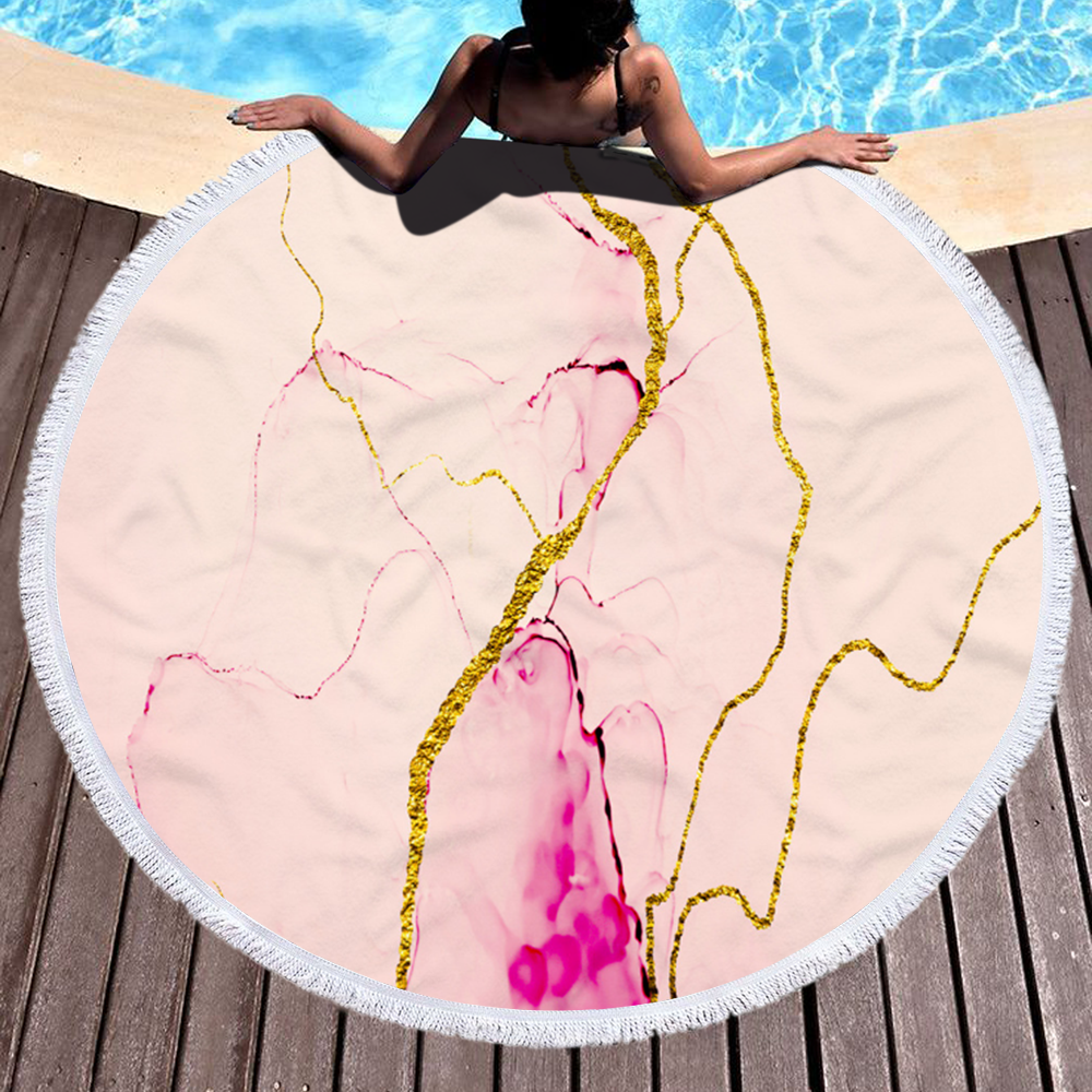 Hot Selling Marble Quickly Dry Pink Round Microfiber Beach Towel For Summer