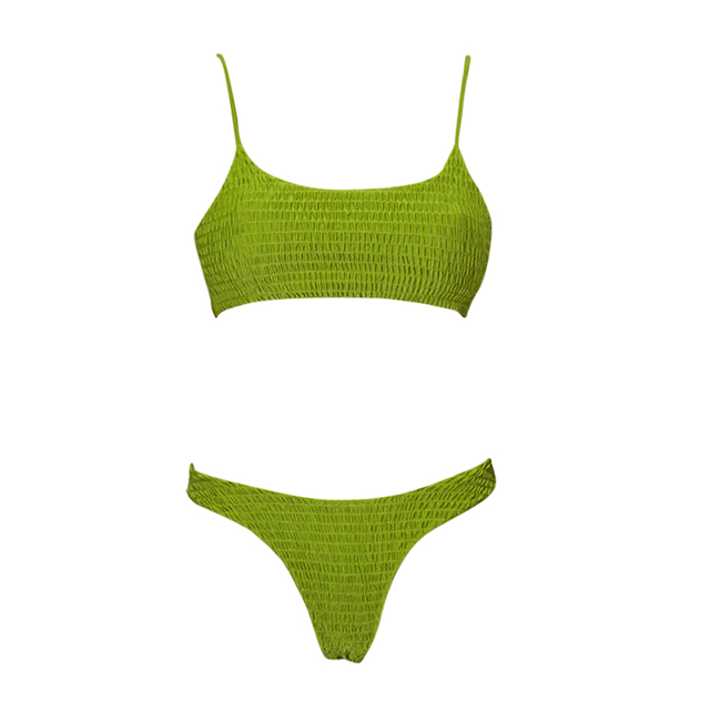 Costom Crinkle Green T Shirt Bikini Top Two Piece Swimsuits for Woman 2020 