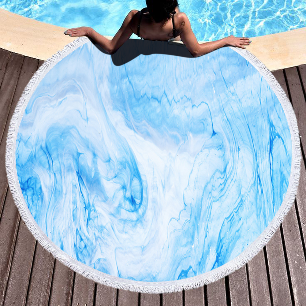 Custom Sky Blue Color Marble Quickly Dry Round Printed Microfiber Beach Towel 2020
