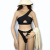 Costom One Shoulder Sexy Black High Leg Two Piece Swimsuit 2020 