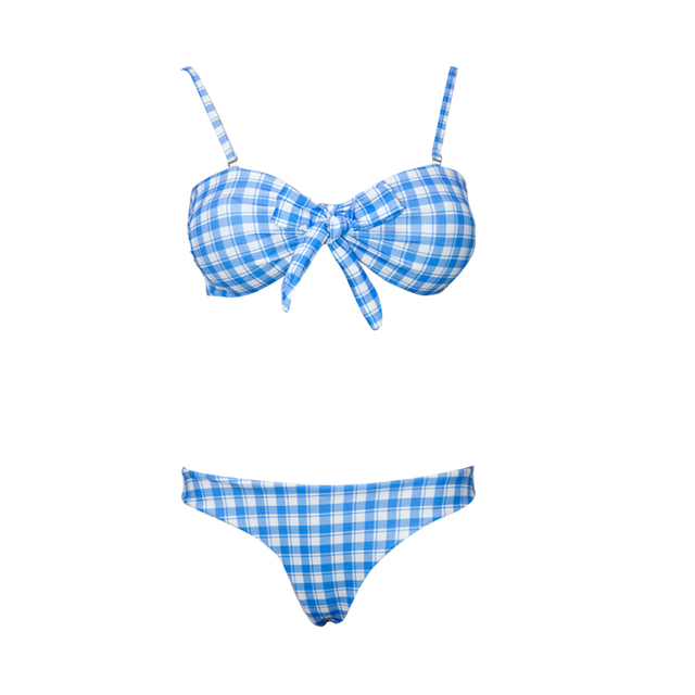 Custom Two Piece Checkered Baby BlueLow Rise Bikinis Girls 2020