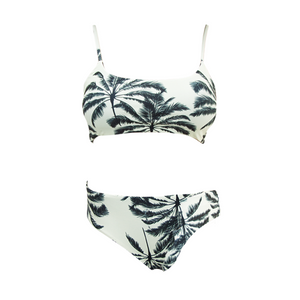 Tropical Palm Two Piece Seamless Bikini Black And White Swimsuit for Women